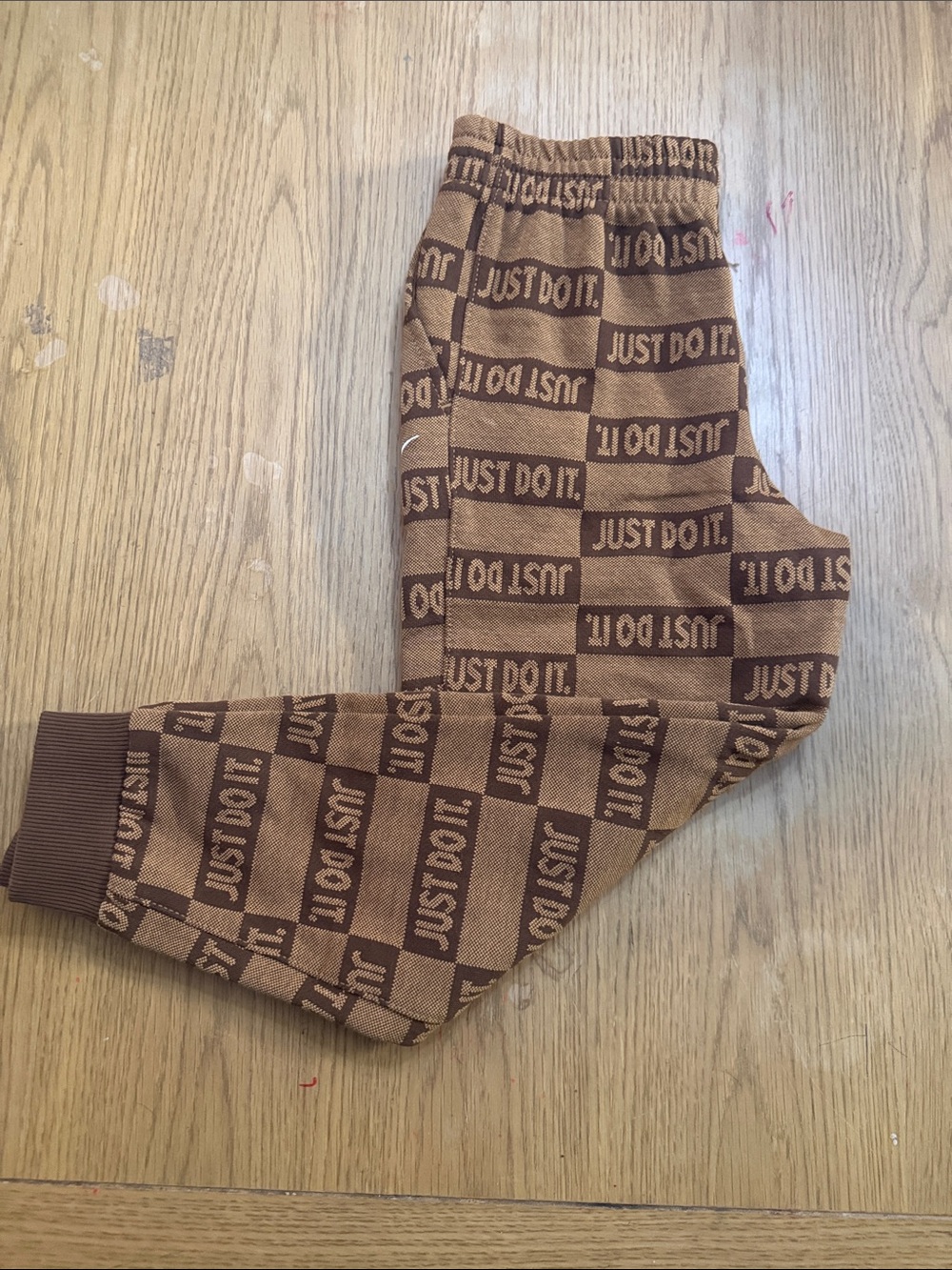 Nike Kids Brown Checker 'Just Do It.' Logo Joggers